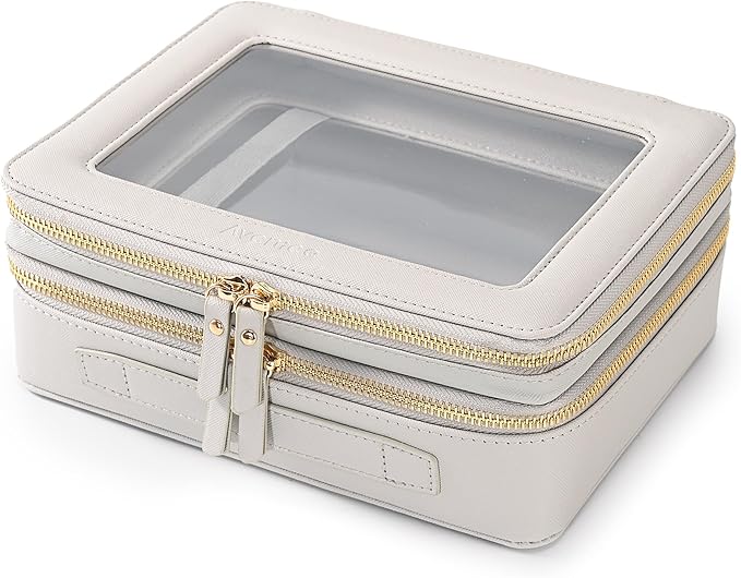 Aveniee Clear Makeup Bags, Double Layer Cosmetic Bags with a Separate Brush Compartment, Large Travel Toiletry Bag Train Case for Women, Travel Accessories Organizer,2 Layers Large, Grey by Aveniee