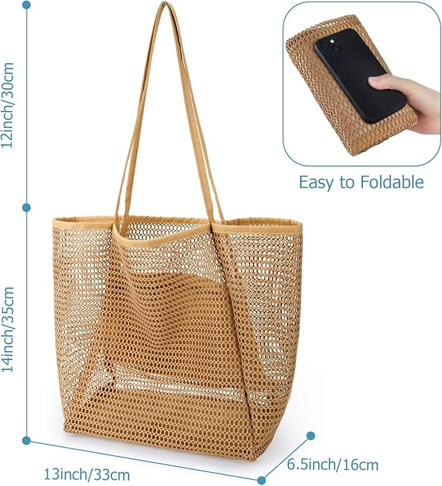 Iioscre Beach Bag for Women, Causal Hobo Handbags with Zipper Inner Pocket | Foldable Swim Tote Bag for Beach Vacation Essentials - Image 7