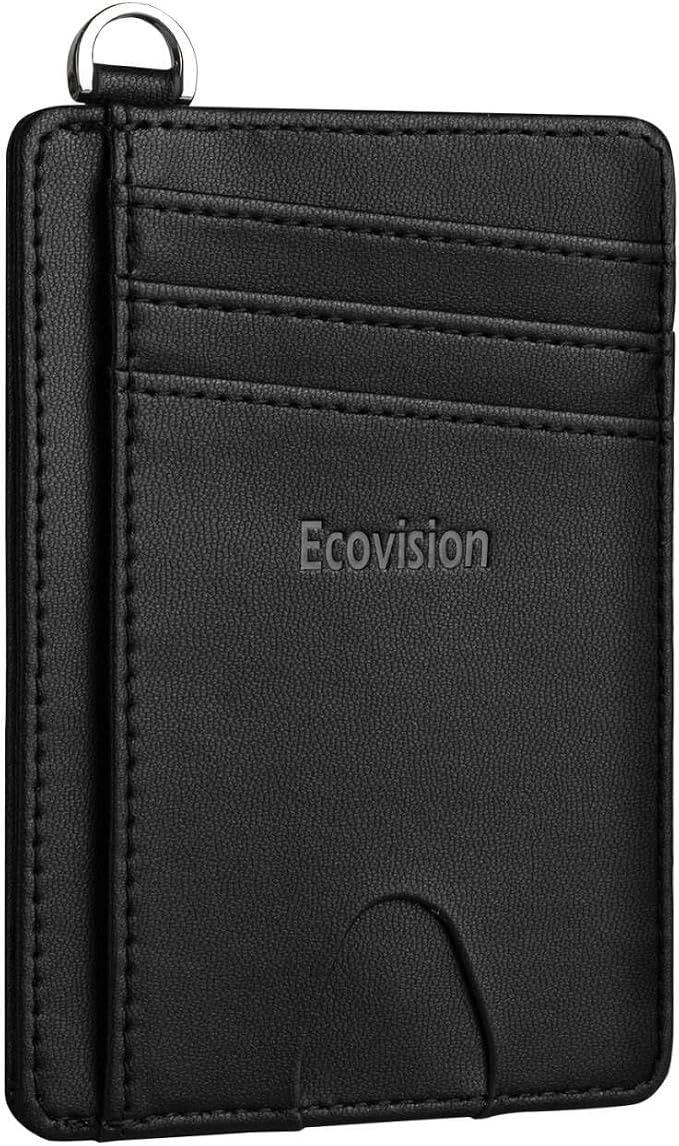 Slim Minimalist Front Pocket Wallet, RFID Blocking Credit Card Holder Wallet with Detachable D-Shackle for Men Women by Ecovision