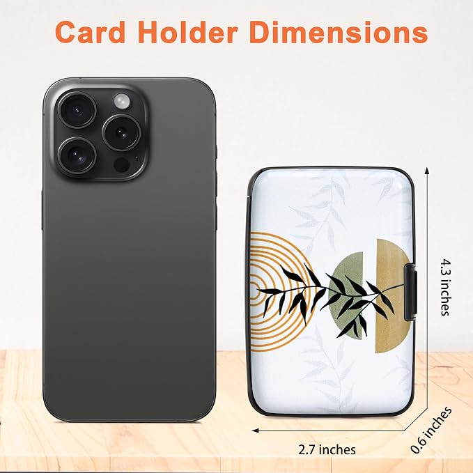 Mayski Credit Card Holder for Women RFID Blocking Wallet, Boho Leaves | Card Wallets for Women Small Mini Business Metal Accordion Aluminum Alloy Hard Case for Men - Image 5