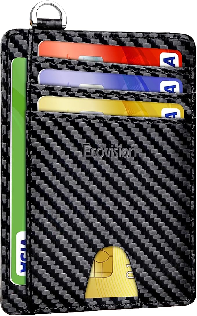Slim Minimalist Front Pocket Wallet, RFID Blocking Credit Card Holder Wallet with Detachable D-Shackle for Men Women by Ecovision