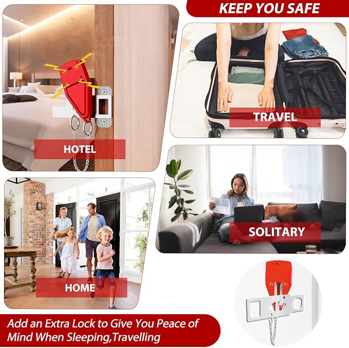 Portable Door Lock for Travel 2-in-1, Hotel Door Locks for Travelers Security, Door Lock Self-Defense Security Device for Home, Apartment, Hotel, Living Motel, School Dorm, House - Image 7