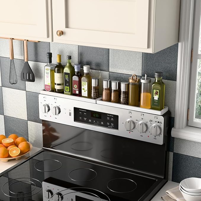 PEKER Magnetic Stove Top Shelf for 30" Stoves, Over Oven Shelf Above with Bamboo Spice Rack Organizer, Heat-Resistant, Space-Saving Solution for Kitchen Storage - Image 8
