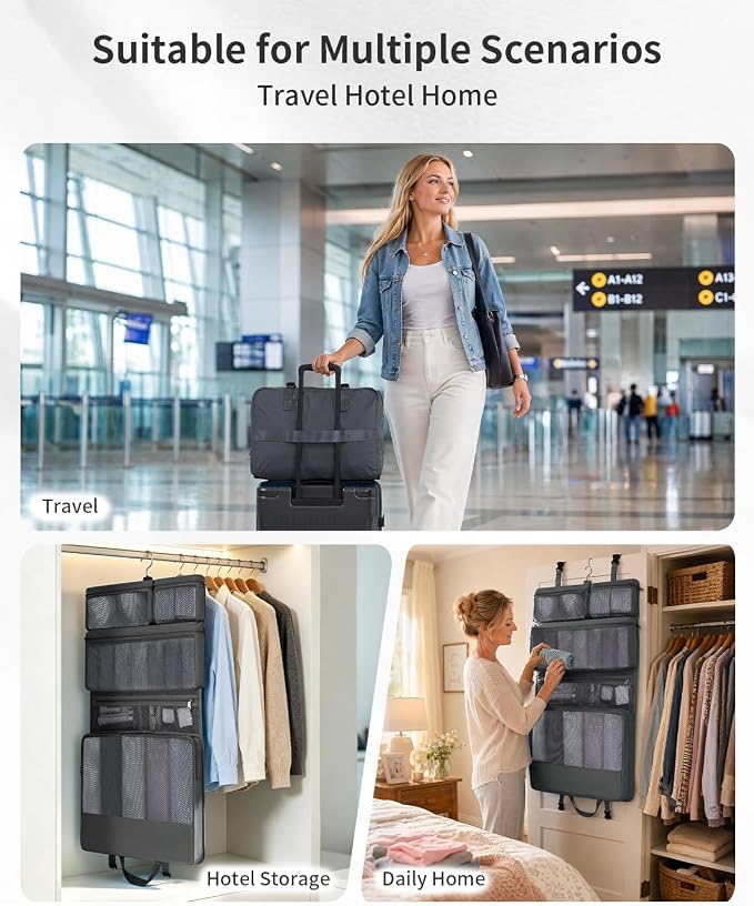 ECOHUB Hanging Travel Closet Portable Luggage Organizer Packing Bag,Grey - Image 7
