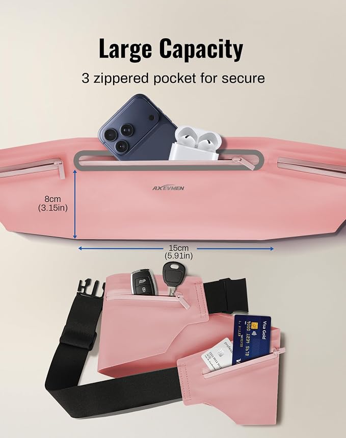 Running Belt for Women & Men-Ultra Light Slim Running Belts | Water-Resistant Phone Holder, 6 Pockets, Adjustable Waist Strap & Reflective Safety for Running, Hiking & Fitness - Image 3