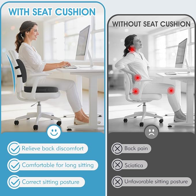 CushZone Seat Cushion, Lumbar Support Pillow with Adjustable Strap-Chair Cushions for Sciatica Pain Relief-with Washable Cover Memory Foam for Car, Travel and Wheelchair-Gray | Ergonomic memory foam for sciatica pain relief, back cushion for car, non-s... - Image 4
