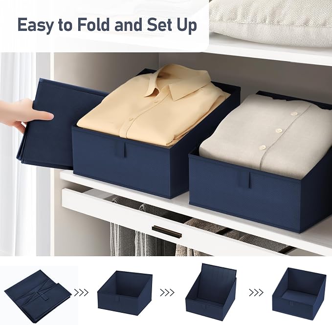 DIMJ Closet Storage Bins 8 Pack - Fabric Trapezoid Organizer Bin, Foldable Storage Baskets for Shelves, Closet Shelf Organizer, Clothing Storage Box for Toys, Books, Towel, Clothes,Navy Blue - Image 5
