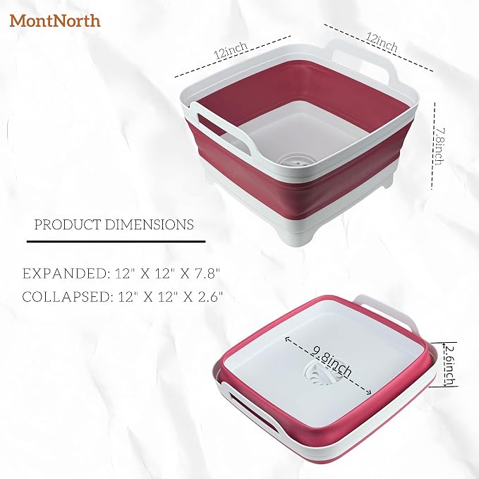 Collapsible Wash Basin 9L, Foldable Dish Tub with Drain Plug, Portable Collapsible Dish Basin, Camping Sink for Washing Dishes, Laundry & Kitchen Use (Viva Magenta) - Image 2