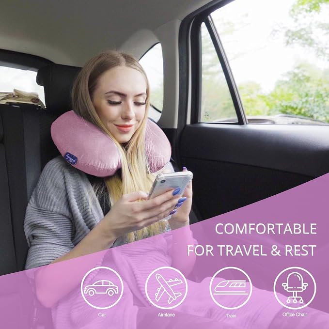 Travel Neck Pillow Memory Foam for Airplane Traveling Light Purple | Travel Neck Flight Pillow with Attachable Snap Strap Soft Washable Cover for Car, Home, Office, Head Neck Support - Image 3