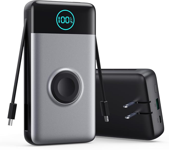 Portable Charger for iPhone, 40800mAh Power Bank with Built-in Cables & AC Wall Plug, All in One 5 Outputs USB C Fast Charging External Battery Pack for iPhone 17/16/15/14, Android, Travel Essential by AONIMI