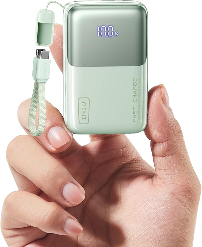 INIU Portable Charger, Ultra Mini 10000mAh 45W Fast Charging Power Bank | Flight-Safe, USB-C Cable, Travel Essential, 45W Battery Phone Pack for iPhone 17 16 Samsung S26 Google iPad etc, Light Green by INIU