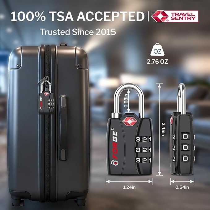Forge Open Alert TSA Approved Luggage Locks - 3 Digit Combination, Easy Read Dials, Zinc Alloy Body - Ideal Travel Lock for Luggage, Suitcases, Bags & Toolboxes (Black 4 Locks) - Image 4