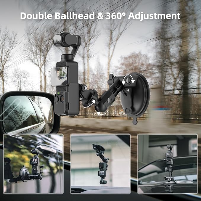 Pocket 3 Suction Cup Mount, Car Mount Windshield Window Dash Holder Kit with Expansion Adapter for DJI Osmo Pocket 3,GoPro Hero 13/12/11/10/9/8,DJI Action 5 Pro/4/3 Accessories (for Pocket 3) - Image 3