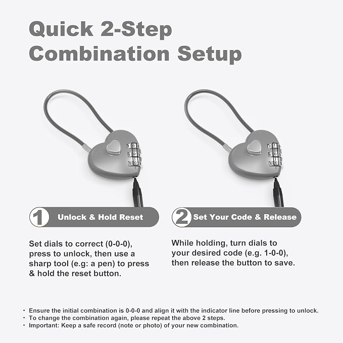 Combination Lock with Cable, Combo Lock with Code, Small Cable Padlock Combination for Travel Essentials, Luggage, Bike Motorcycle Helmet, Outdoor Fence Gate, Cabinet, Refrigerator Door - Image 5