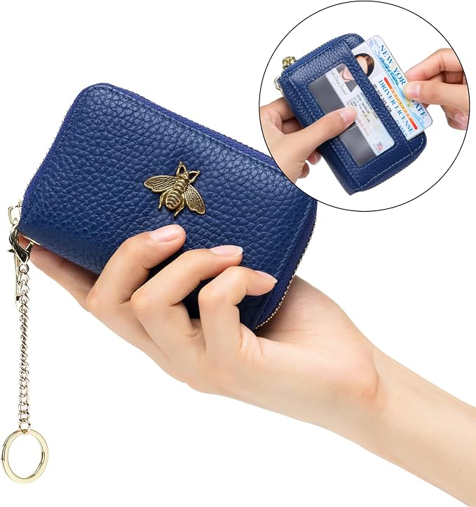 imeetu RFID Credit Card Holder, Small Card Wallet Women, Leather Card Case | Genuine Leather Women's Card & id Cases, Change Coin Purse with Zipper Keychain id Window, 20 Colors & 3 Styles, Daily, Gifts - Image 8