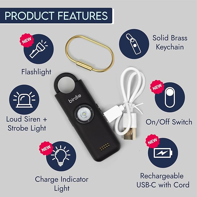 She’s Birdie 3.0 New Version – The Original Personal Safety Alarm for Women by Women–Loud Siren, Flash Light and Rechargeable Battery in a Variety of Colors (Charcoal Black) - Image 3