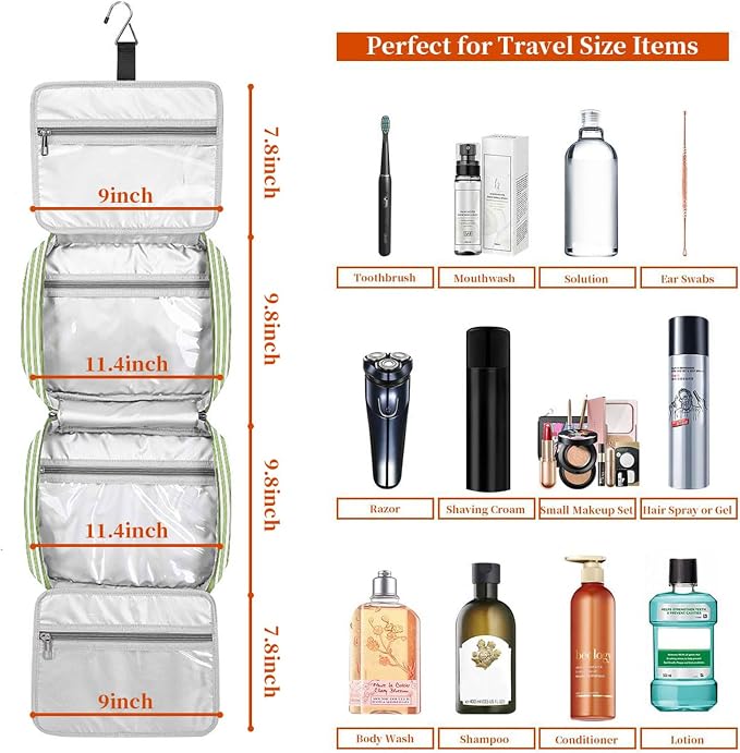 Hanging Travel Toiletry Bag,Large Capacity Cosmetic Travel Toiletry Organizer for Women with 4 Compartments & 1 Sturdy Hook,Perfect for Travel/Daily Use/Christmas - Image 3