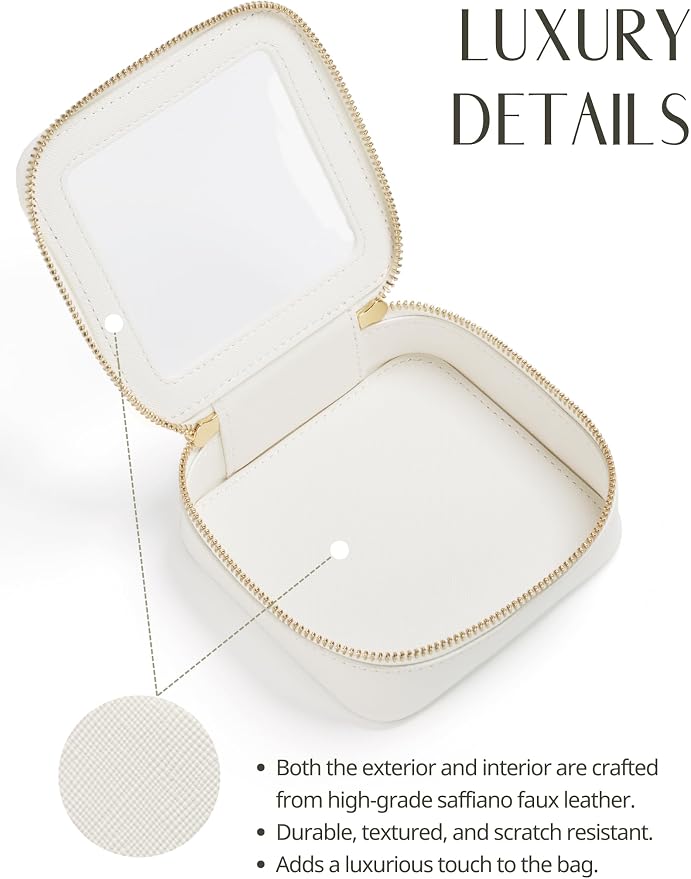 Clear Makeup Bag with Zipper, Set of 2, Mini and Medium, White | Clear Travel Bags for Toiletries, Structured Cosmetic Case for Women, Waterproof PU Leather, Wide Open Portable Car Organier - Image 6