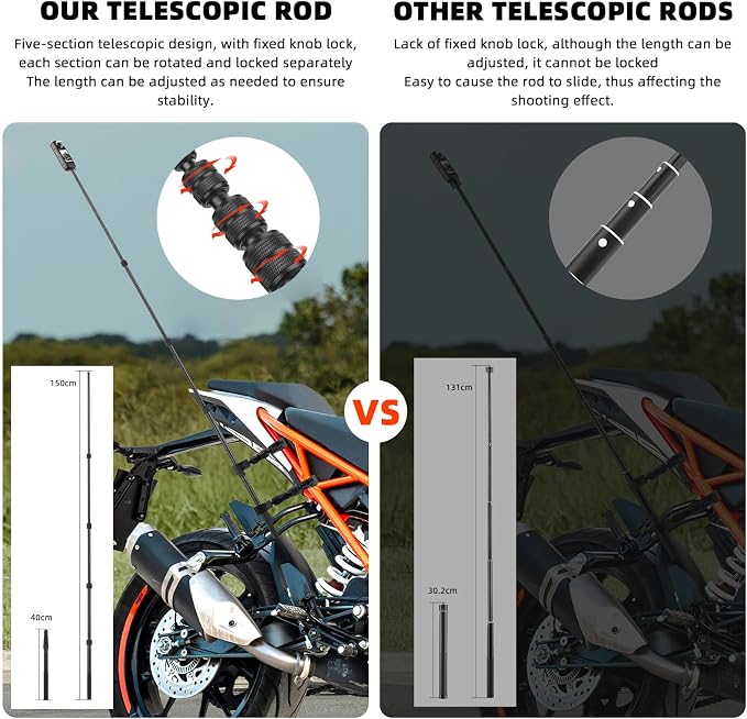 BRDRC Motorcycle Mount for Insta360 X5 X6 X4, Bike Handlebar Clamp Mounts 59" Invisible Selfie Stick Bundle Kit for Insta 360 X5 X6 X4 Air X3 X2 X ONE, for DJI OSMO 360, for GoPro Camera Accessories - Image 5