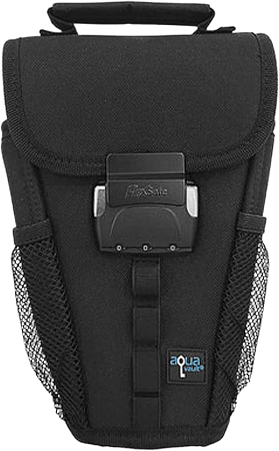 Portable Travel Safe Anti-Theft Cut-Resistant Beach Pool Lock Box | Black. Cut-resistant nylon with water resistance and RFID blocking. Secures phones and valuables at the beach, pool or hotel. by AquaVaultBrandedTravelSecurityAccessories