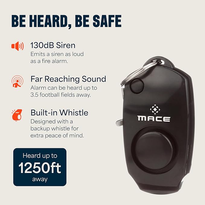 Mace Personal Safety Alarm - Loud 130db Siren, Built in Emergency Whistle, Easy On/Off Push Button Activation, Batteries Included, Personal Alarm for Women & Men - Black - Image 2
