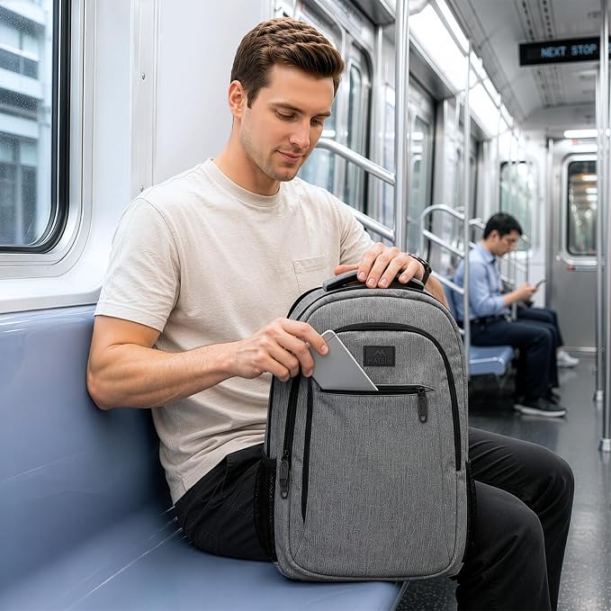 MATEIN Travel Laptop Backpack, 15.6 Inch College School Computer Bag, Grey | Slim Sturdy Business Daypack, Anti Theft Bookbag, Water Resistant, Gift for Men & Women, Personal Item Bag, Mochilas - Image 8