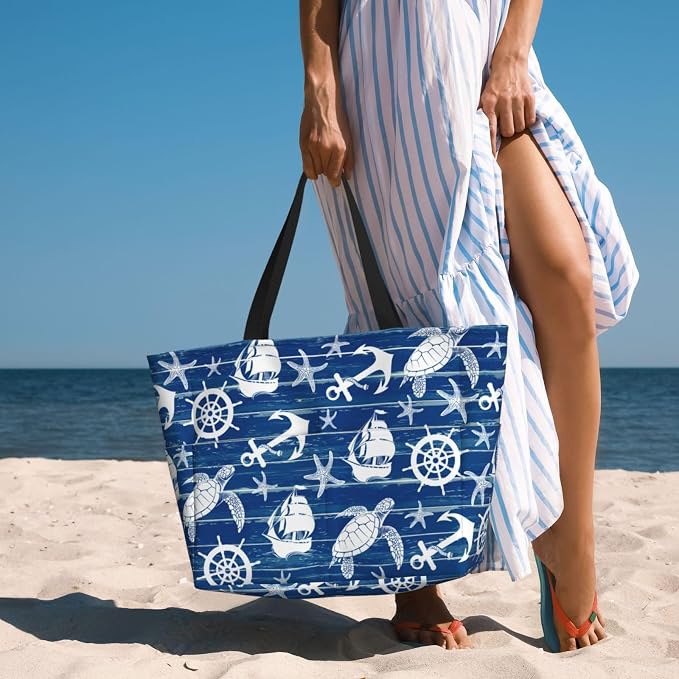 Beach Bag Tote Bags Waterproof Sandproof for Women Large Beach Tote Pool Bag Foldable with Zipper for Travel Weekend - Image 3