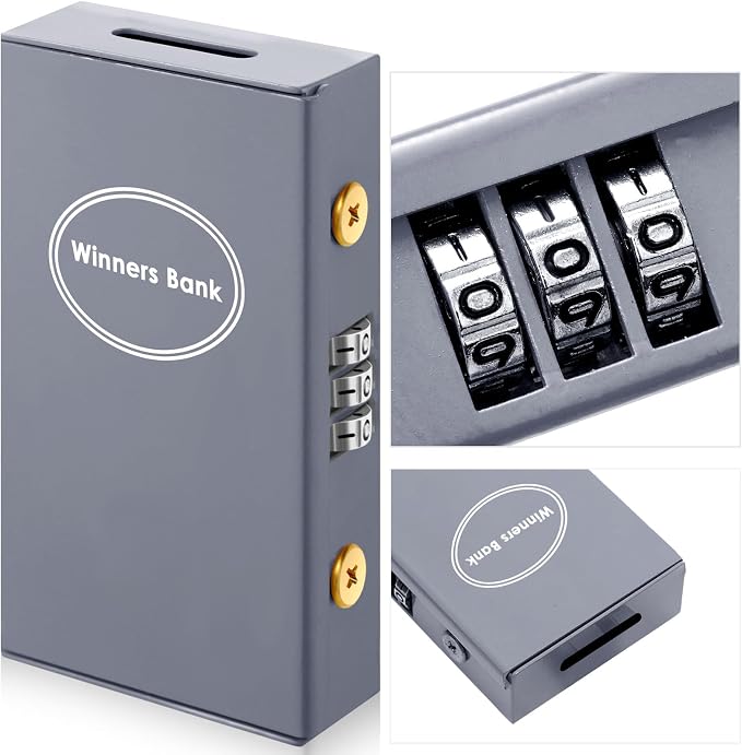 Reallnaive 1 Pack Metal Box for Gamblers Pocket Sized Winner Bank Casino Cash Box with 2 Keys Portable Casino Money Safe strongbox for Cash Saving Go Home Money Gifts(Silver,Coded) by Reallnaive