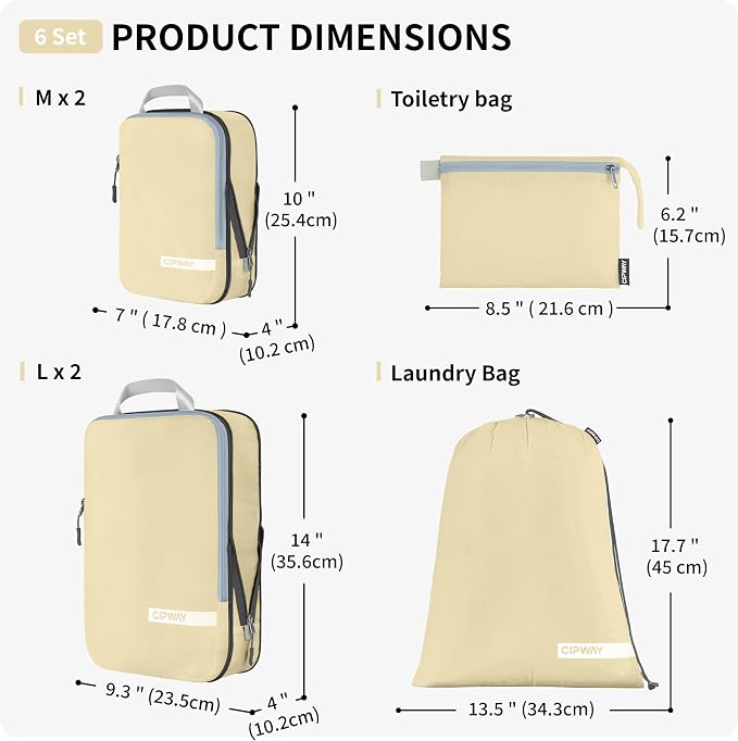 Cipway Compression Packing Cubes for Travel (Vanilla Cream 6 Set) | Ultralight Travel Cube Organizers for Carry-On Luggage, Suitcase & Backpack Travel Essentials - Image 5