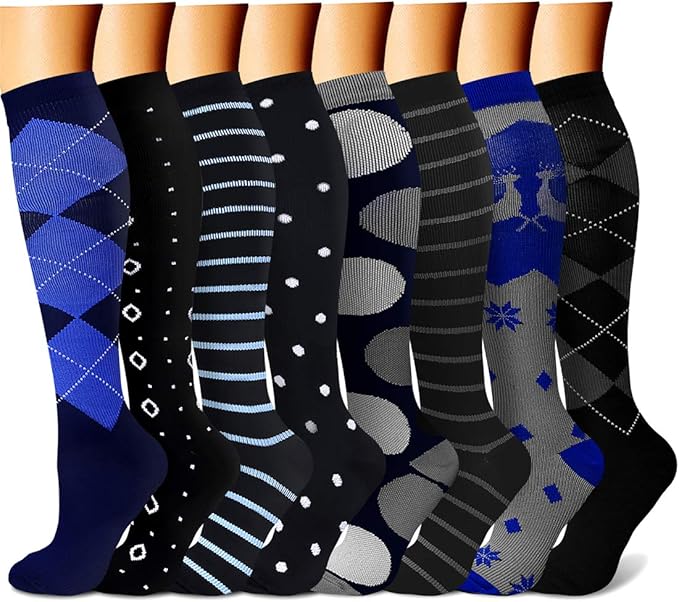 CHARMKING Compression Socks for Women & Men Circulation (8 Pairs) 15-20 mmHg Best Calf Socks Support for Athletic Cycling by CHARMKING