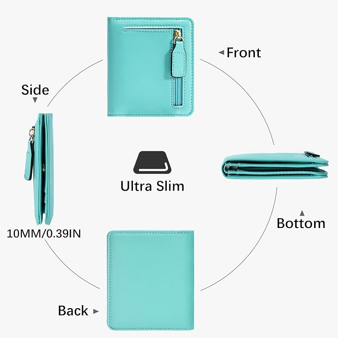 Gostwo Small Wallet for Women, Slim Bifold Credit Card Holder, Compact RFID Blocking Cash Wallet, Billfolds Thin Leather Zipper Pocket, Mini Wallet Gift for Ladies Teen Girls Travel with ID Window - Image 4