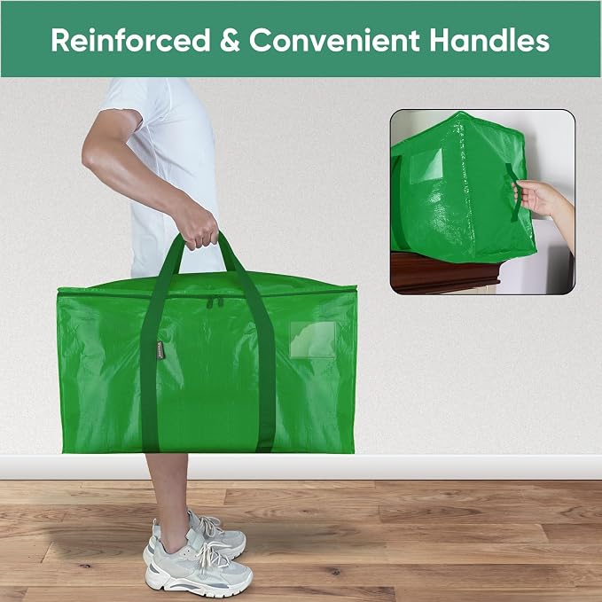 BALEINE 2-Pack Oversized Moving Bags with Reinforced Handles, Heavy-Duty Storage Tote for Clothes, Moving Supplies (Light Green, 2-Pack) - Image 5