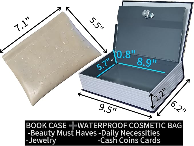 Book Safe with Key Lock - Hidden Compartment Security Box for Cash, Jewelry & Passports | Portable Steel Lockbox for Home, Office, Travel | 9.5"x6.2"x2.2" | Cosmetic Bag Included (The Little Prince) - Image 3