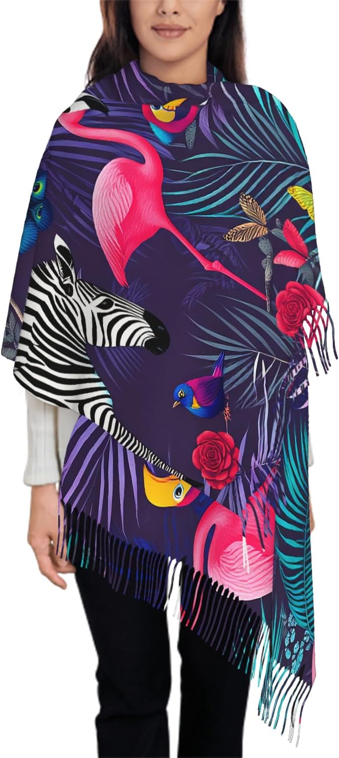 IBILIU Oversize Scarf for Women Floral Flower Purple Prune Color Scarf Tassel Scarves Fall Winter Shawl Wraps - 77.6 x 28.3in by IBILIU