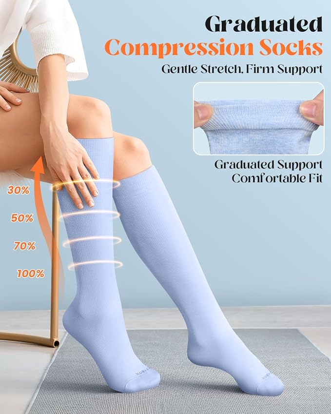 LEVSOX Cotton Compression Socks for Women Men 20-30 mmHg Knee High Cute Support Sock for Nurses Flying Pregnancy - Image 3