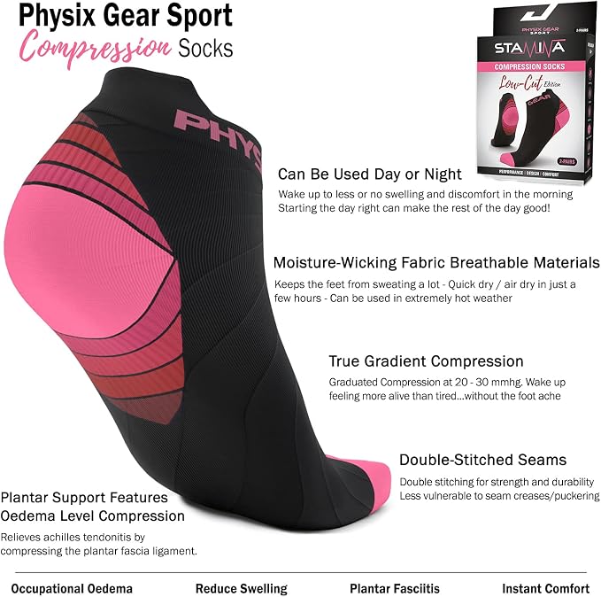Physix Gear Short Compression Socks for Men & Women - Best Low Compression Socks Women & Men Ankle Socks with Arch Support - Image 3