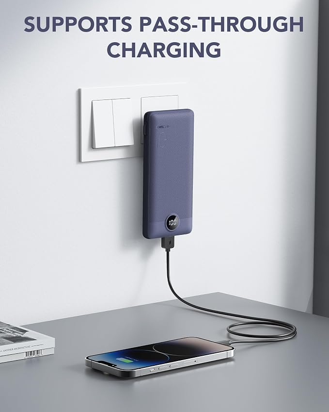 VRURC Portable Charger Built-in Cables and AC Wall Plug, USB C Power Bank 10000mAh, Travel Battery Portable Phone Charger Compact Lightweight External Battery Pack for Smart Phones, Tablets etc-Navy - Image 3