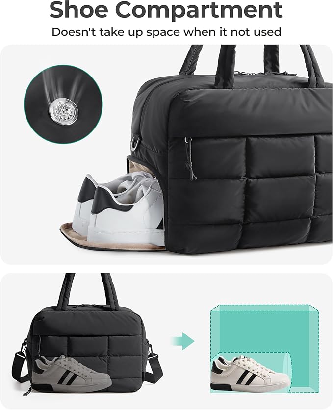 BAGSMART Gym Bag for Women, Carry on Travel Duffel Bag, Water-resistant Weekender with Shoe Compartment for Gym Travel Work, Dim Gray, Medium - Image 4