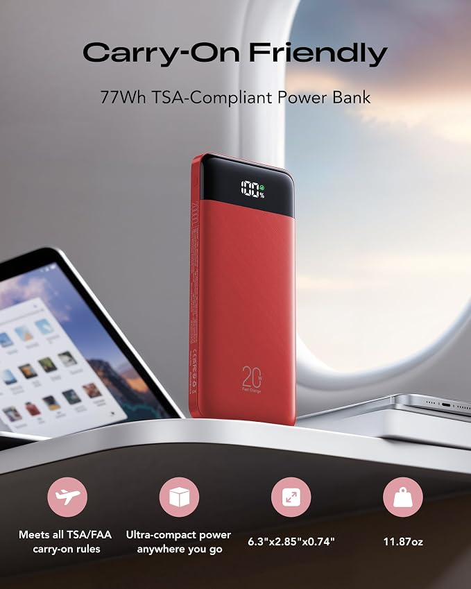 Orfeika 20000mAh Power Bank, Portable Charger with 4 Built-in Cables | 20W PD USB C Fast Charging,6 Outputs,LED Display,Flight-Safe,Travel Essentials Battery Pack for iPhone, Galaxy, iPad & More - Image 6