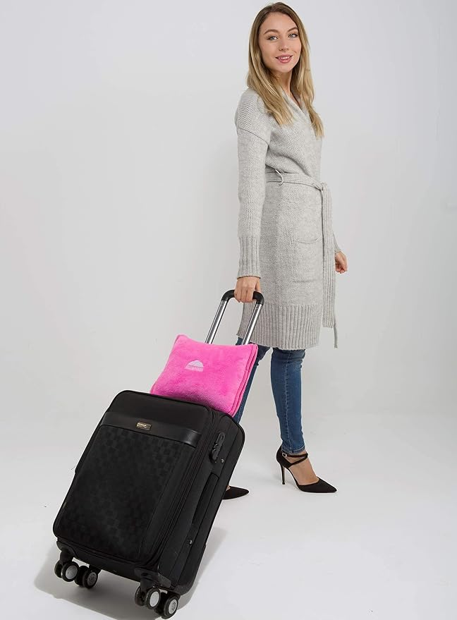 BlueHills Premium Soft Travel Blanket Pillow 2-in-1 Combo Plane Cute - Pink | Packed in Soft Bag Pillowcase, Hand Luggage Belt & Backpack Clip, Compact Plane Traveling Essentials Flight Carry-on Comfort - Image 8