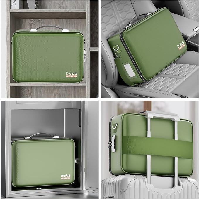 DocSafe Fireproof Document Box Hard Case with Lock ＆ Accordion File Folder | Fire and Water Resistant Safe Box,File Organizer,Multi-Pocket,Home Office Travel Storage for Important Document,Laptop,Green - Image 6