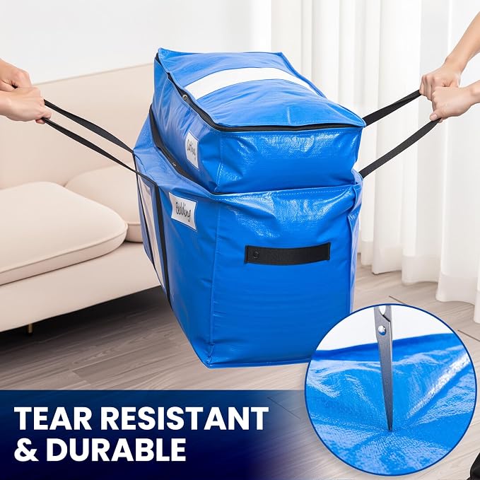 TAILI 2 Tier Moving Bags,4 Blue Silver Storage Bags with Visible Window | XXL Heavy Duty Totes For Home Storage,Wrap Around Handles,Storage Bags for College Dorm, Alternative to Moving Boxes - Image 6