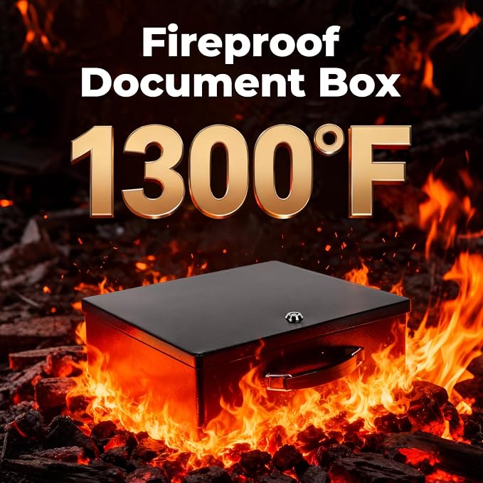 Fireproof Document Box, Fire Resistant Safe Box with Key Lock for Home, Portable Fireproof Lock Box for Personal Items, Passport, Cash, Tablet, X Large 13.2" x 11" x 4.13" - Image 3