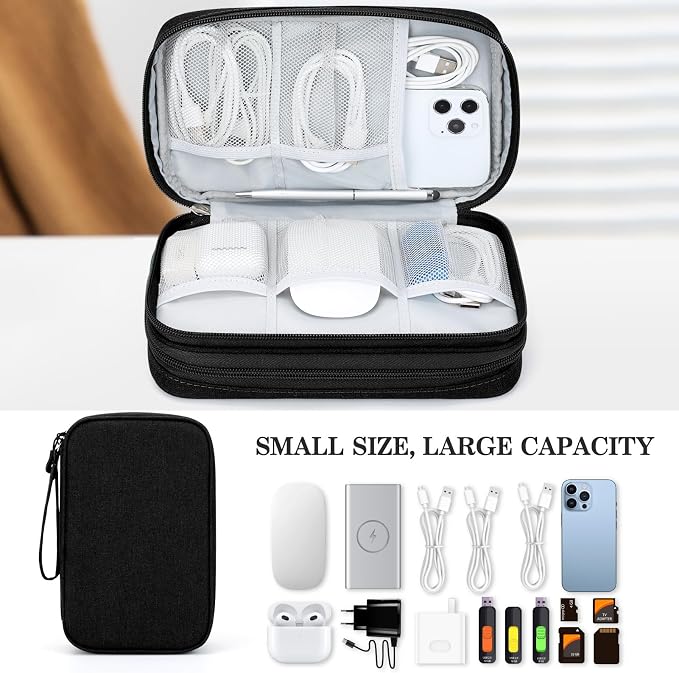 FYY Electronic Organizer, Travel Tech Pouch Bag, Large, Black | Wrist Strap, Waterproof, Double Layers Portable Electronics Travel Carrying Case for Cord, Charger, Daily Business Trips Use - Image 6