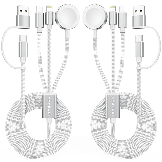 2Pack Travel Essentials for Apple Watch Charger,Cruise Vacation Camping Essentials,iPhone Charger,Multi Charging Cable,3 in 2 Charging Docks for iWatch Series 11-2/Ultra,iPhone 17-12,Car,White by ChargeBeyondPowerWithin