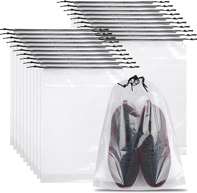 100 Pack Shoe Bags for Travel, Clear Travel Shoe Bags for Packing | 15.7" x 11.8" Large Portable Drawstring Travel Shoe Storage Bag Travel Essentials Women for and Men by COIDEA