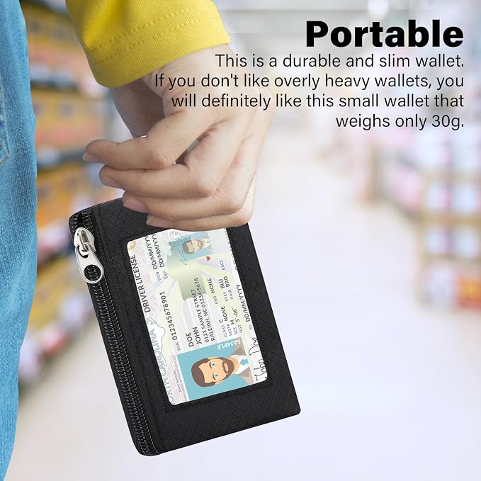 Minimalist RFID Blocking Wallet with 2 Zip Pockets and Lanyard, Water Resistant ID Case with Key Ring and Cards Badge Holder, Coin Purse Pouch for Men and Women Travel Sports -BK - Image 6