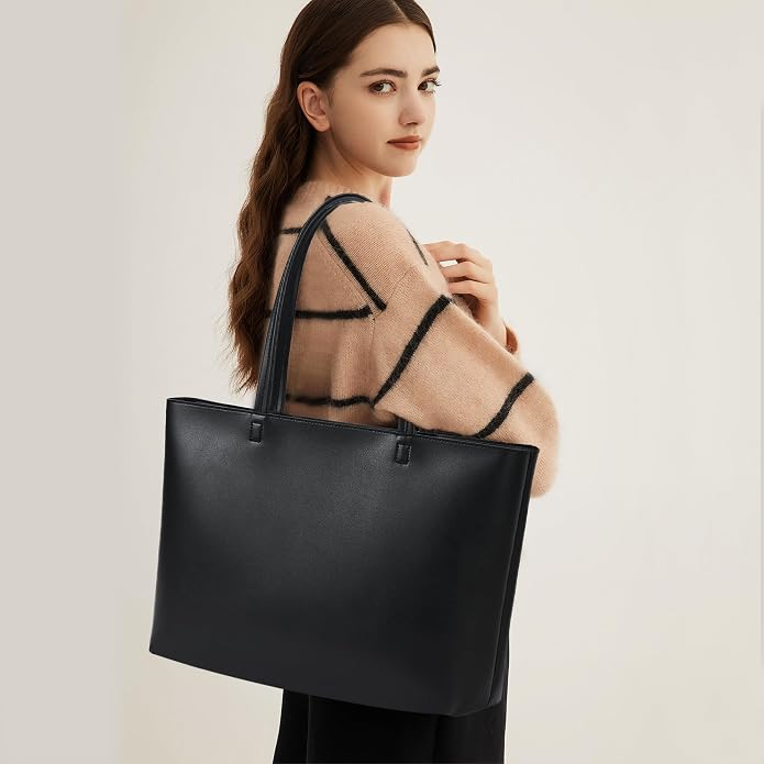 KALIDI Tote Bag Zipper Shoulder Bag Vegan Leather Purses Satchel for Women | Large Casual Handbag for Work Commuting Dating College Everyday - Image 2