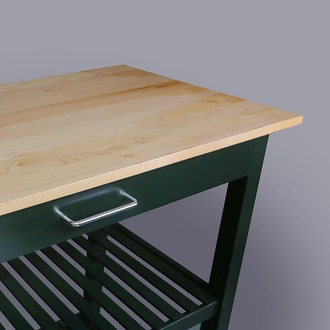 Kitchen Island with Solid Wood Top, Natural/Hunter Green - Image 9