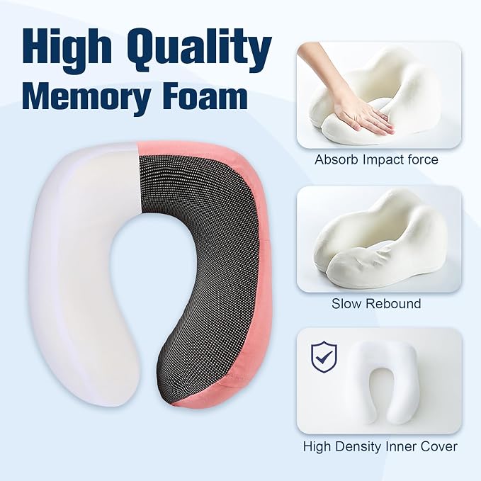Cirorld Neck Pillow for Traveling, Travel Pillows for Airplanes,100% Pure Memory Foam Travel Neck Pillow, Adjustable Flight Pillow, Portable Plane Accessories with Eye Mask, Earplugs, Carry Bag - Image 4